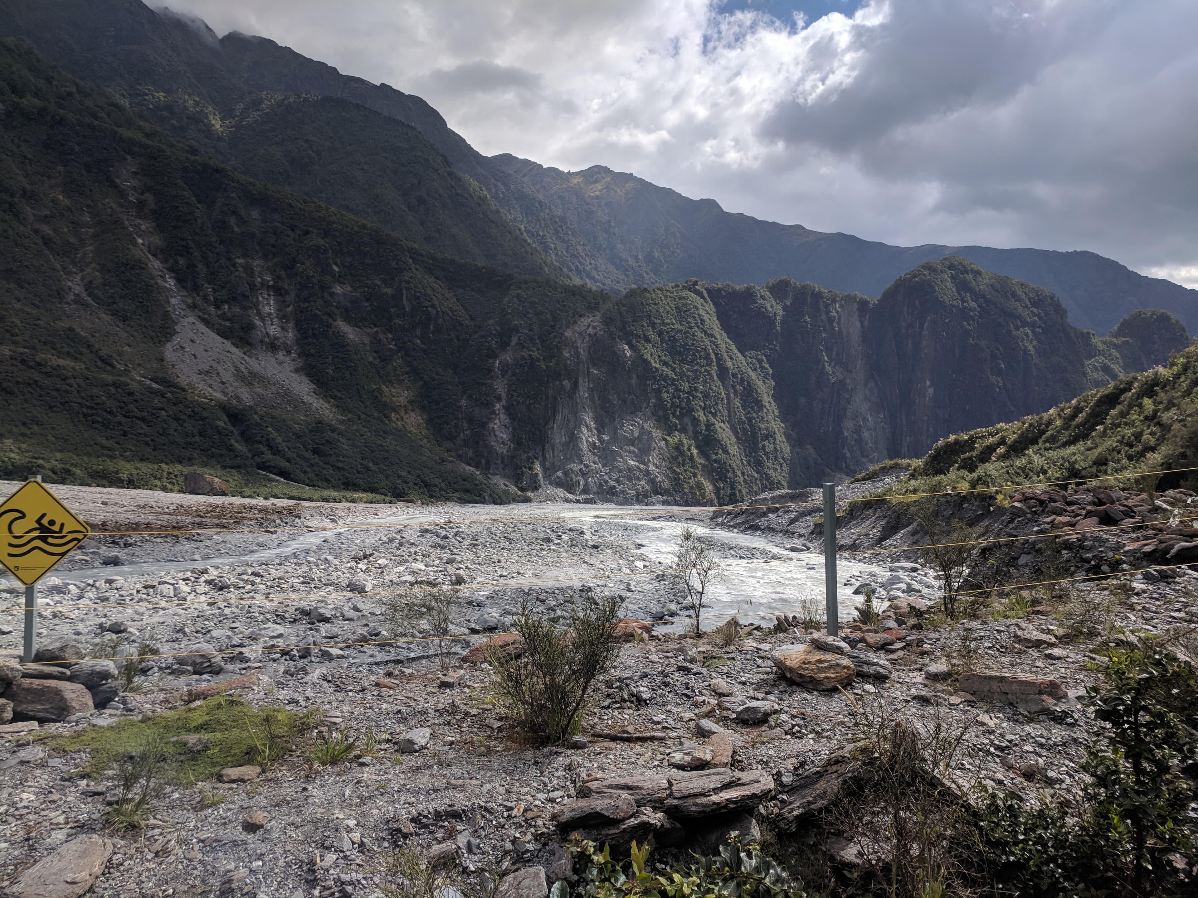 Glacier water running down the valley at Fox Glacier