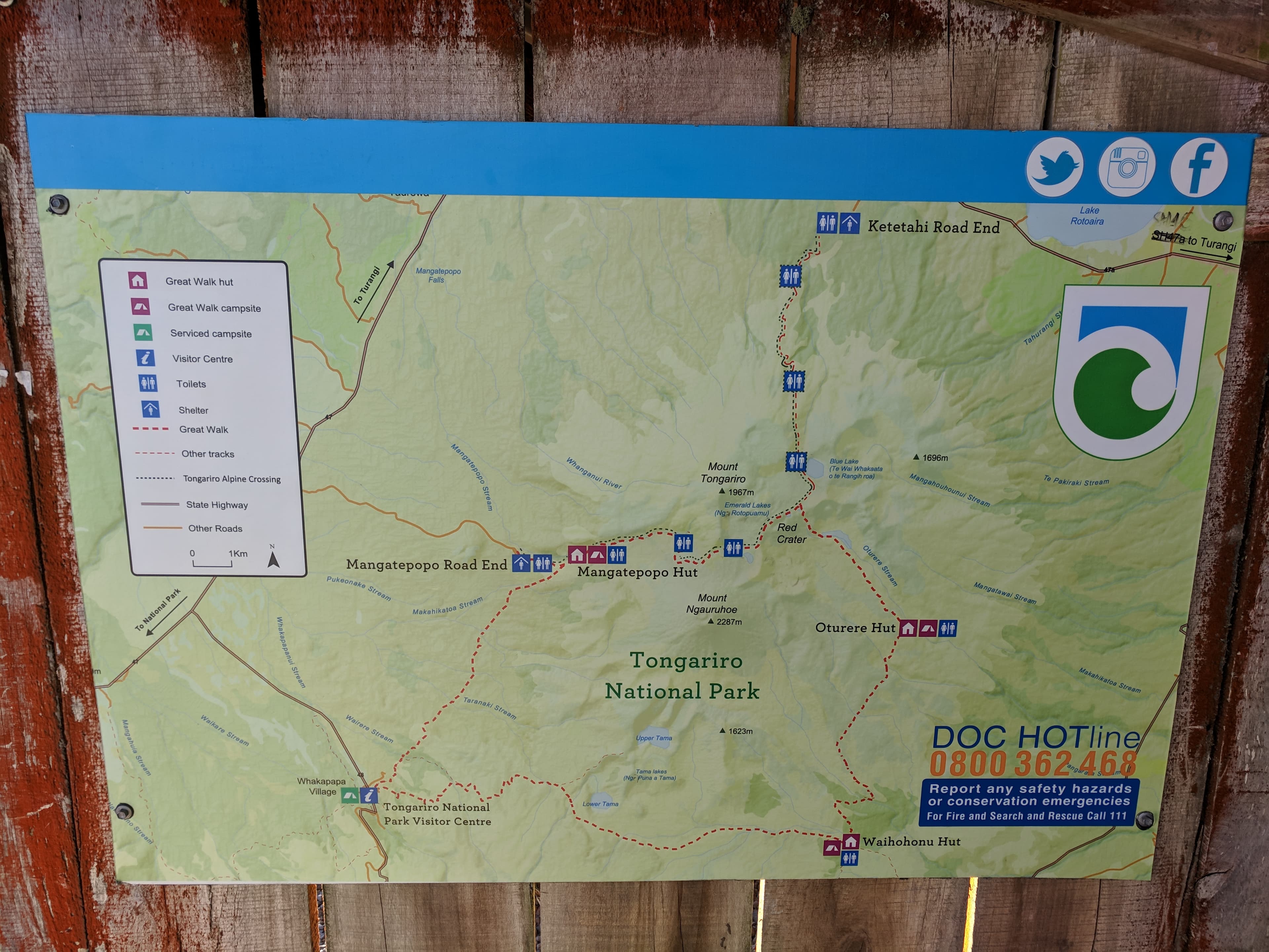 Map of Tongariro Alpine Crossing Trek