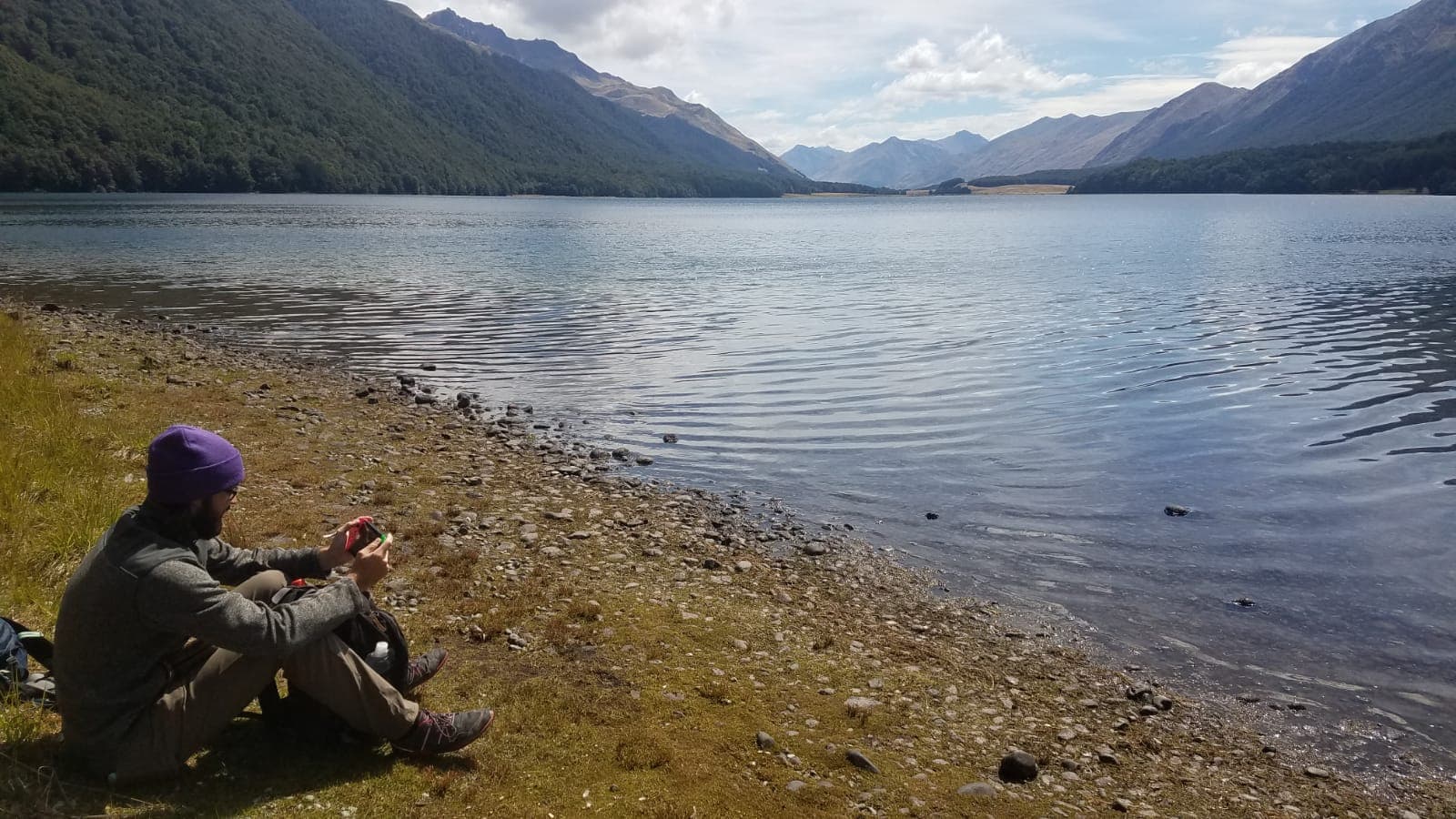 Gerrod playing Nintendo Switch at South Mavora Lake