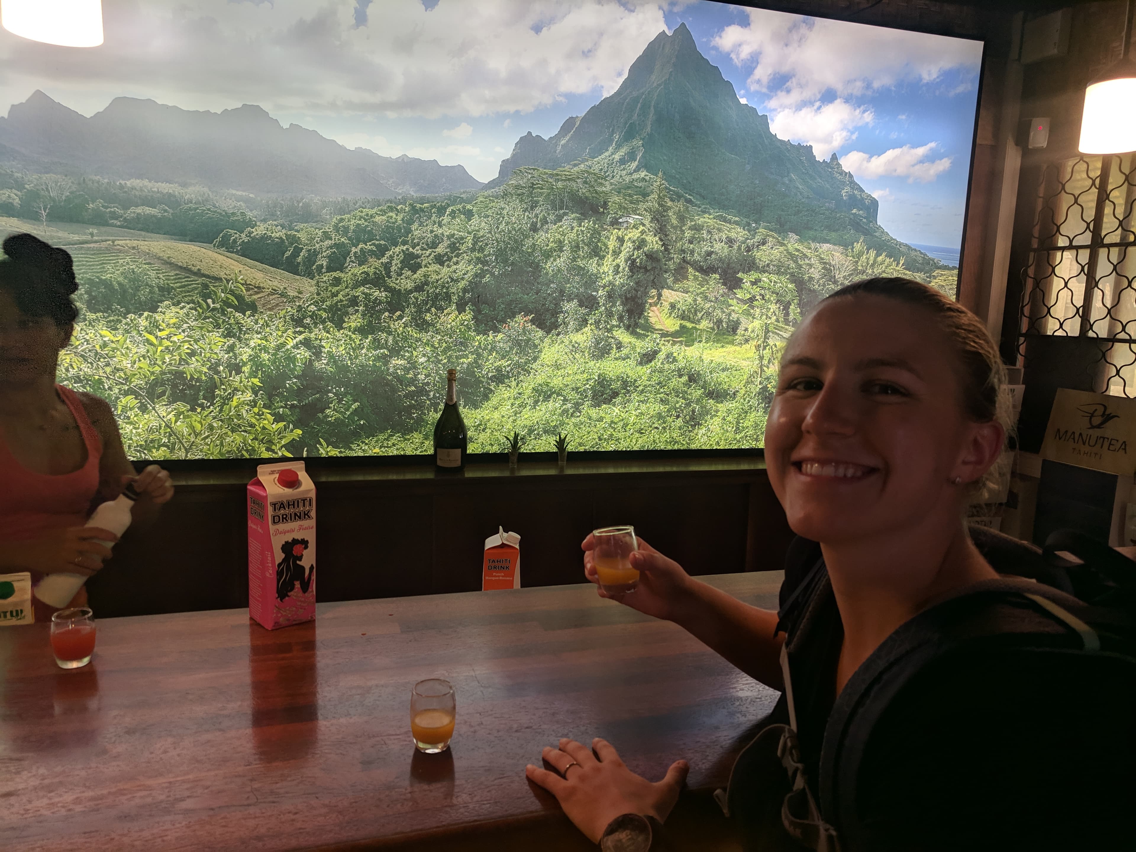 Lauren tasting juice at Rotui Juice Factory & Distillery