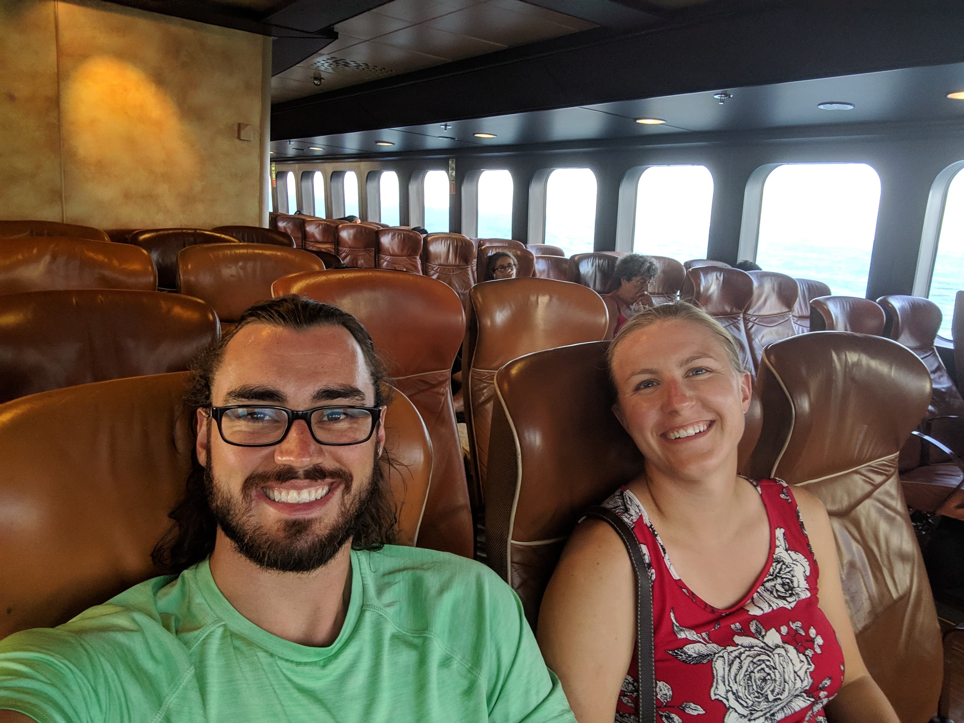 Gerrod and Lauren chilling on the ferry