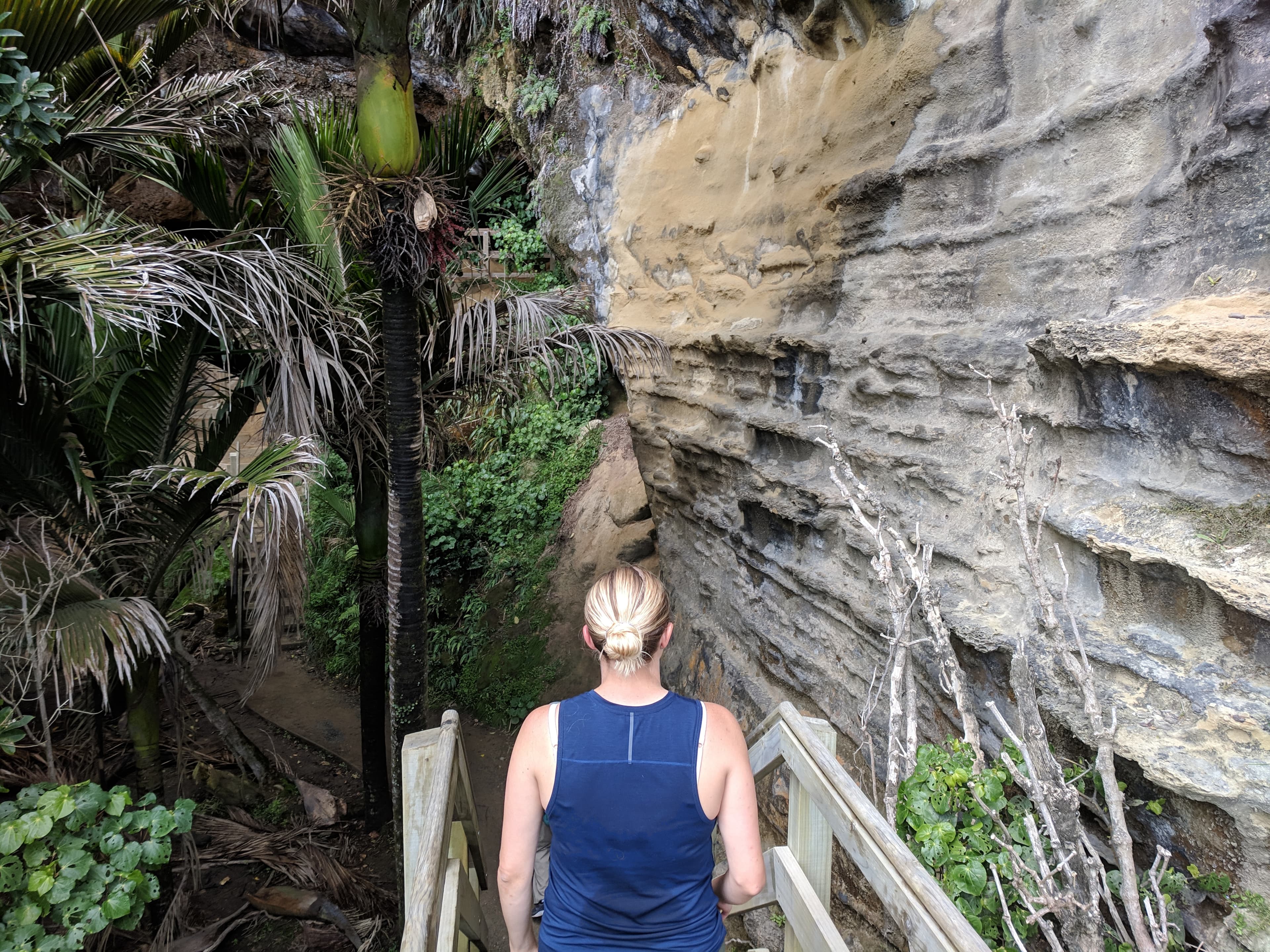 Lauren walking down the path to Punakaiki Cavern