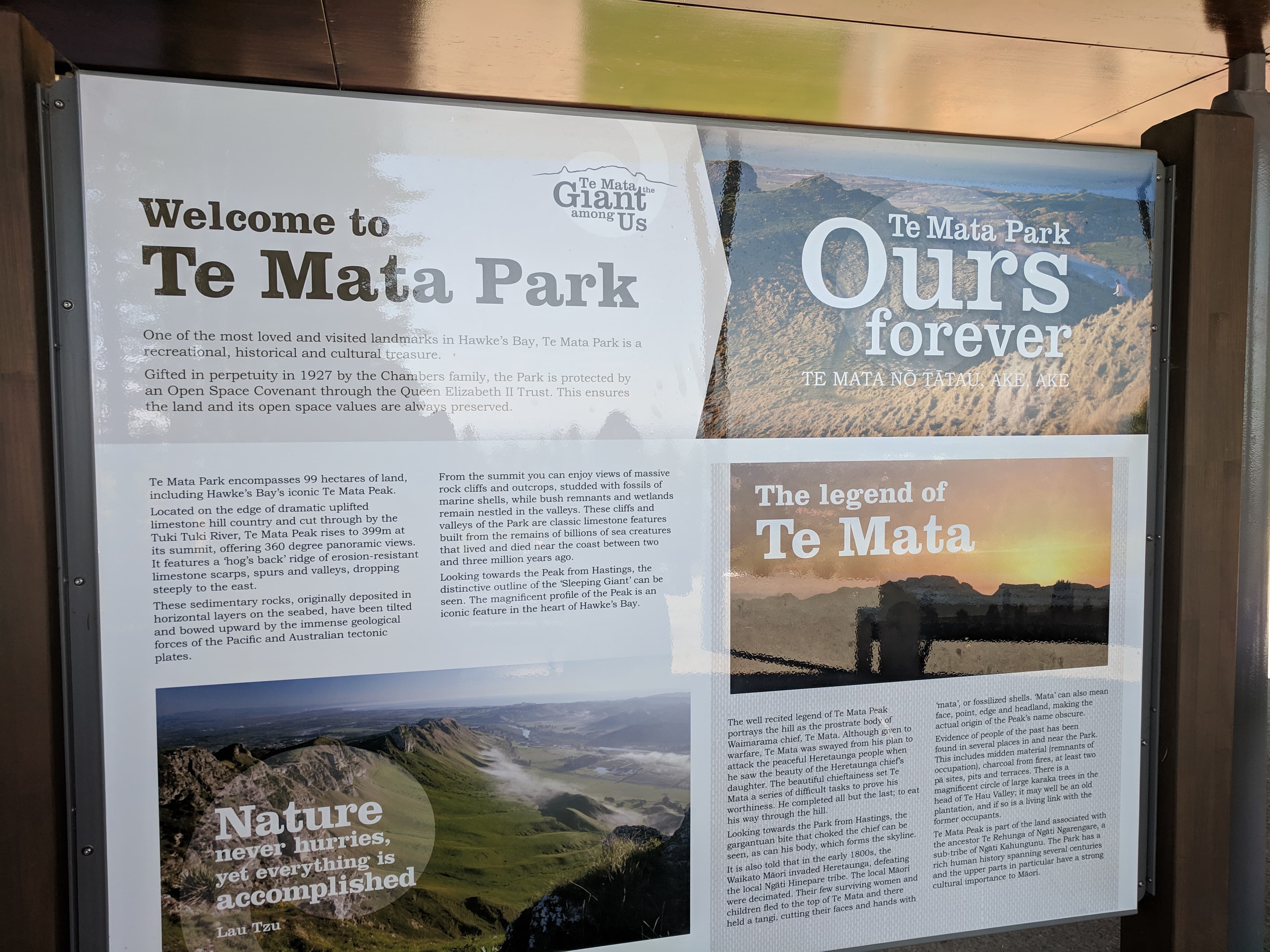 Sign explaining Te Mata Peak