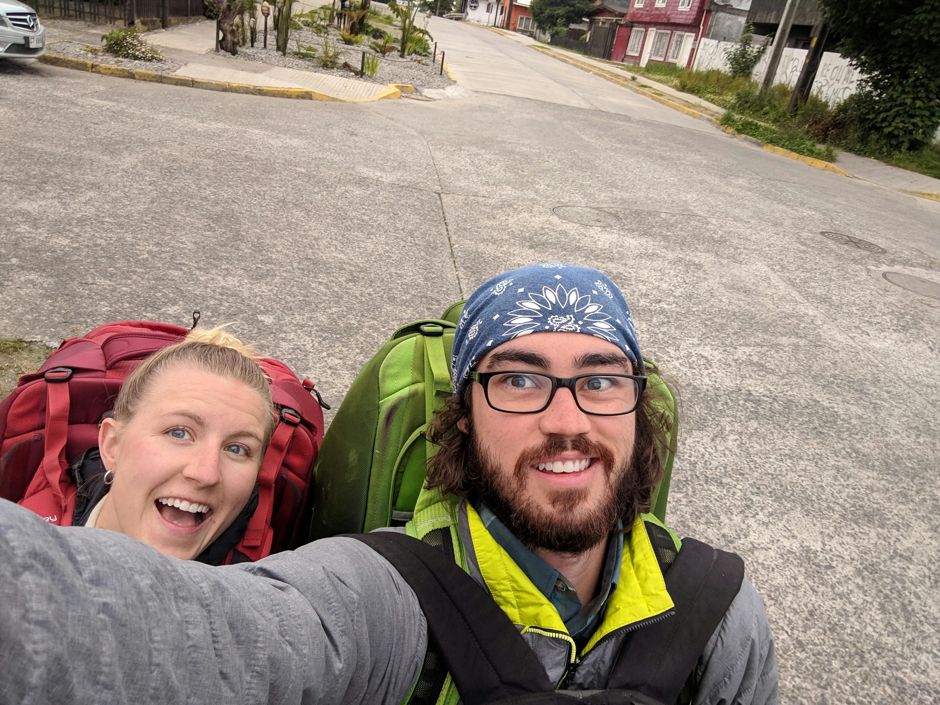 Gerrod and Lauren enjoying the walk with backpacks