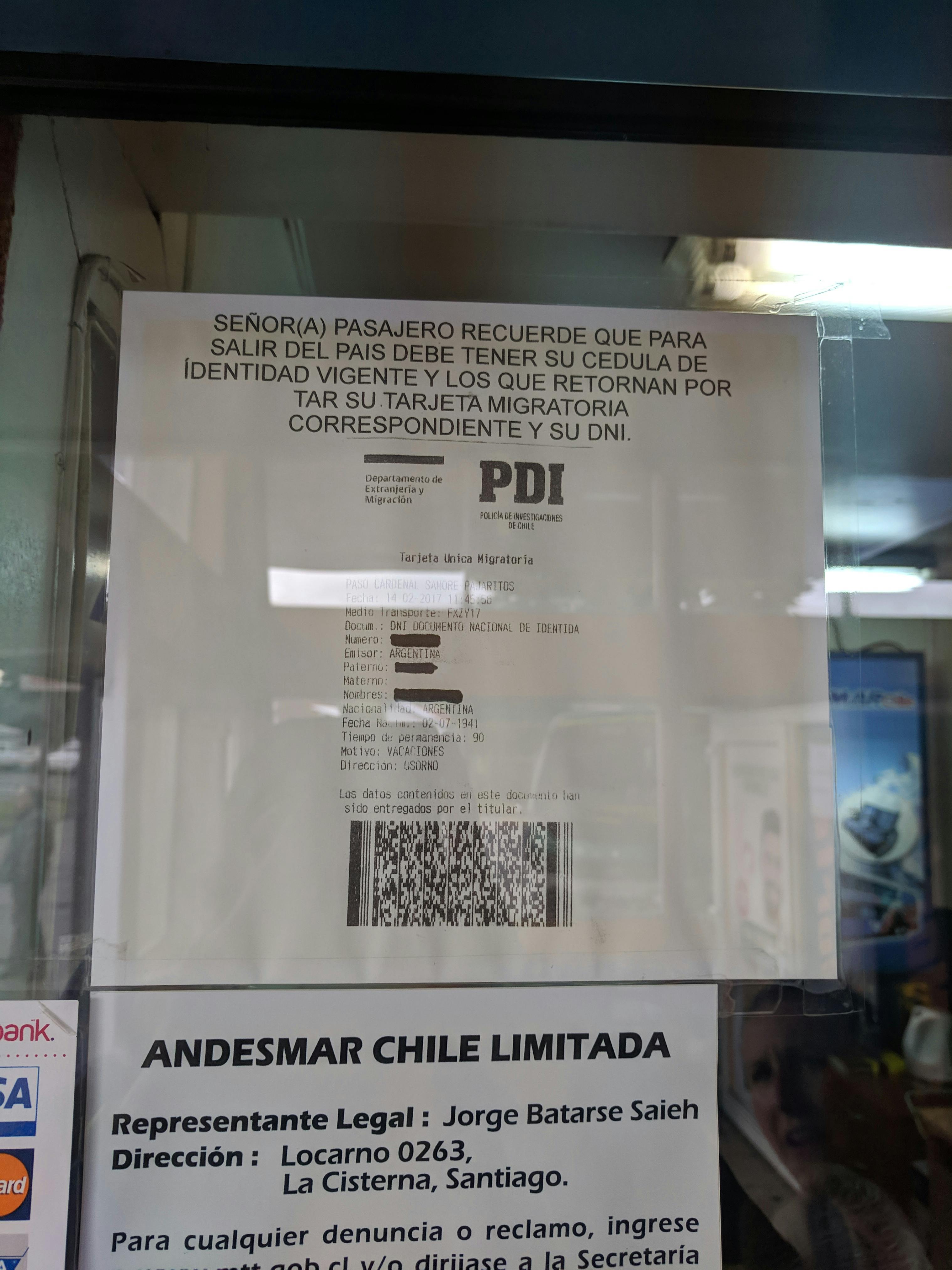 PDI office with example of the paper visa ticket