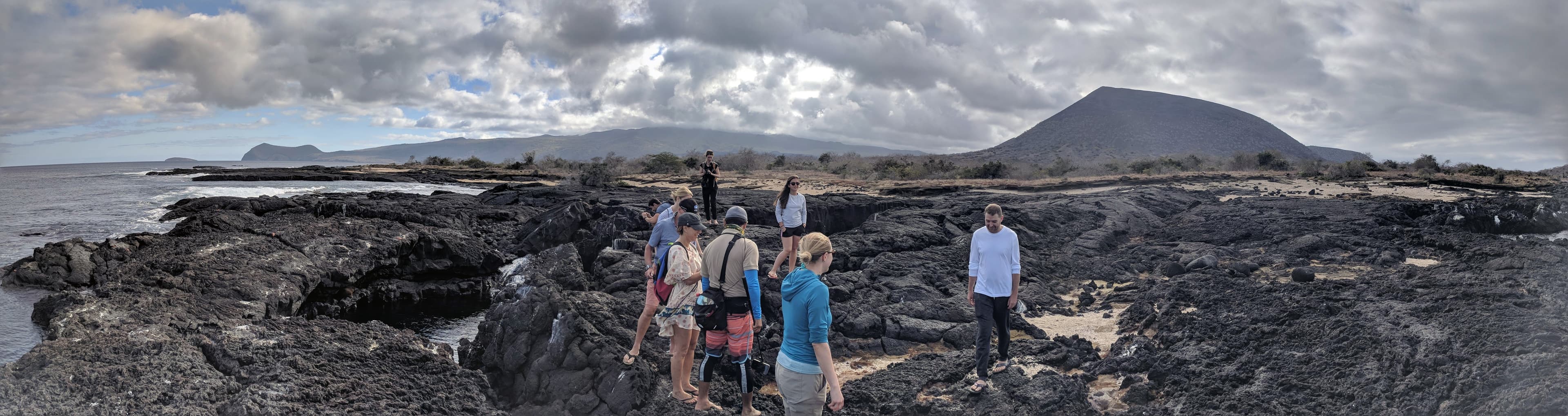 Walking on the rocks of Santiago Island