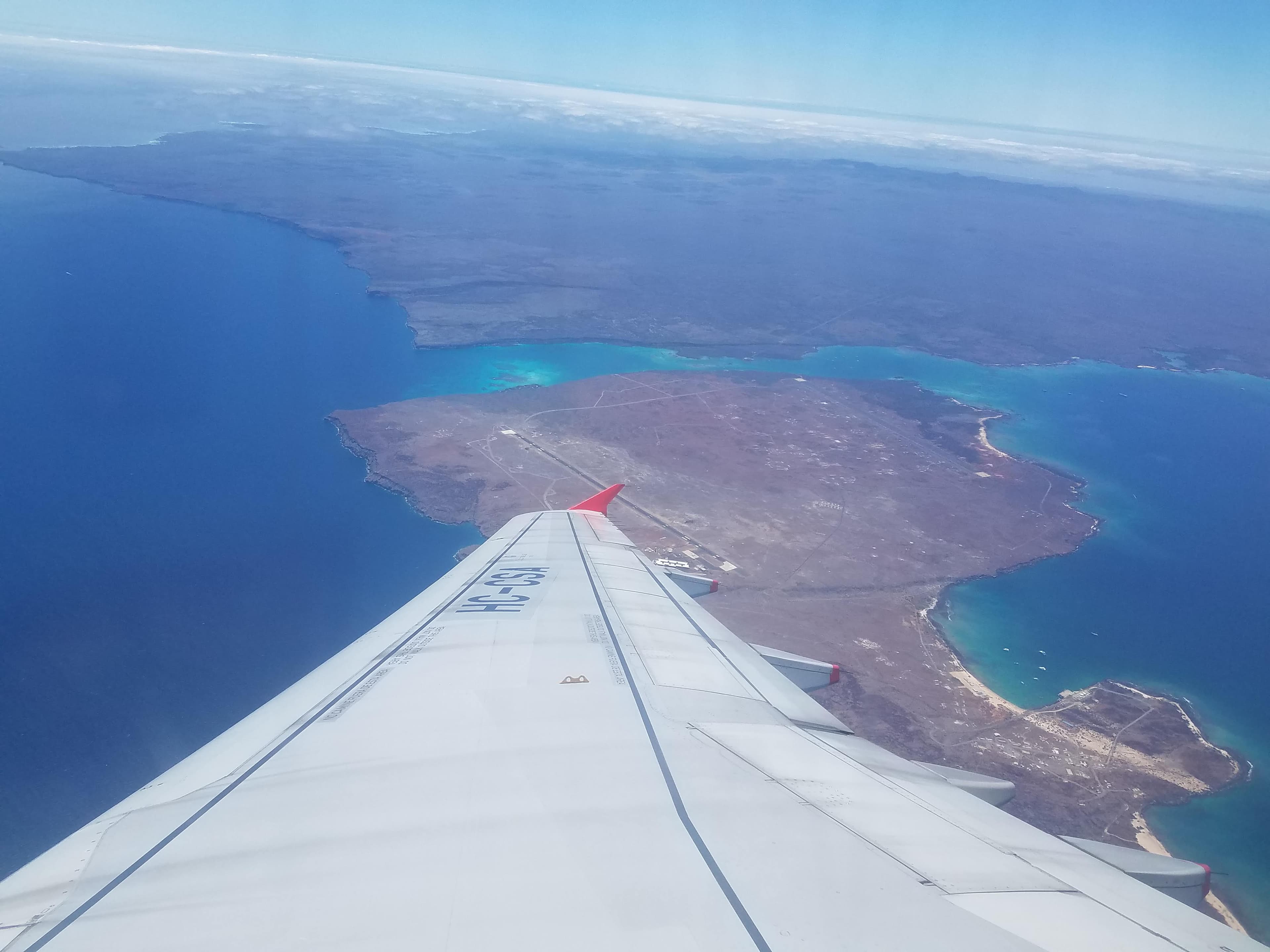 Galapagos outside of the window of the plane