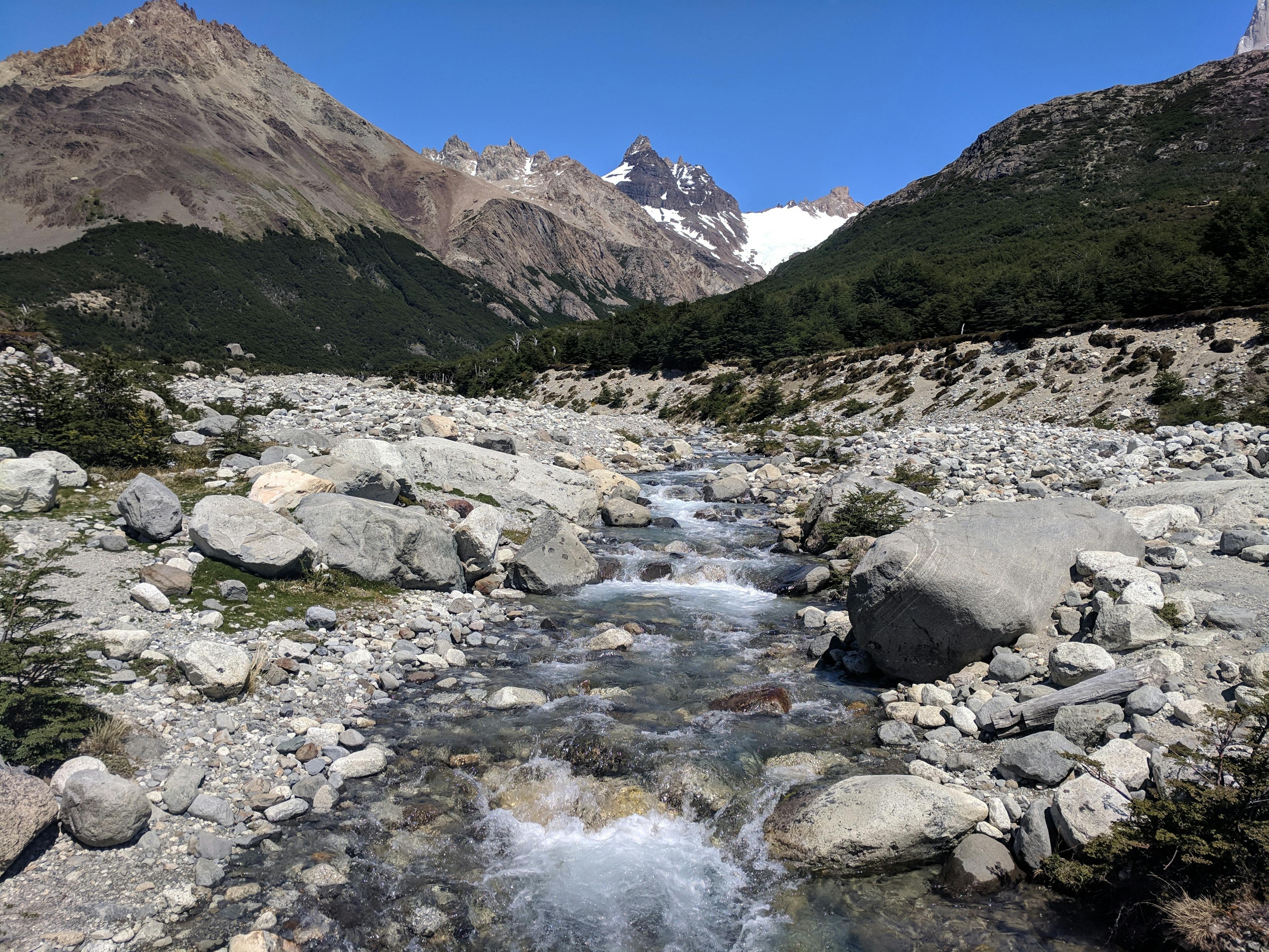 Glacier water flowing down the mountain