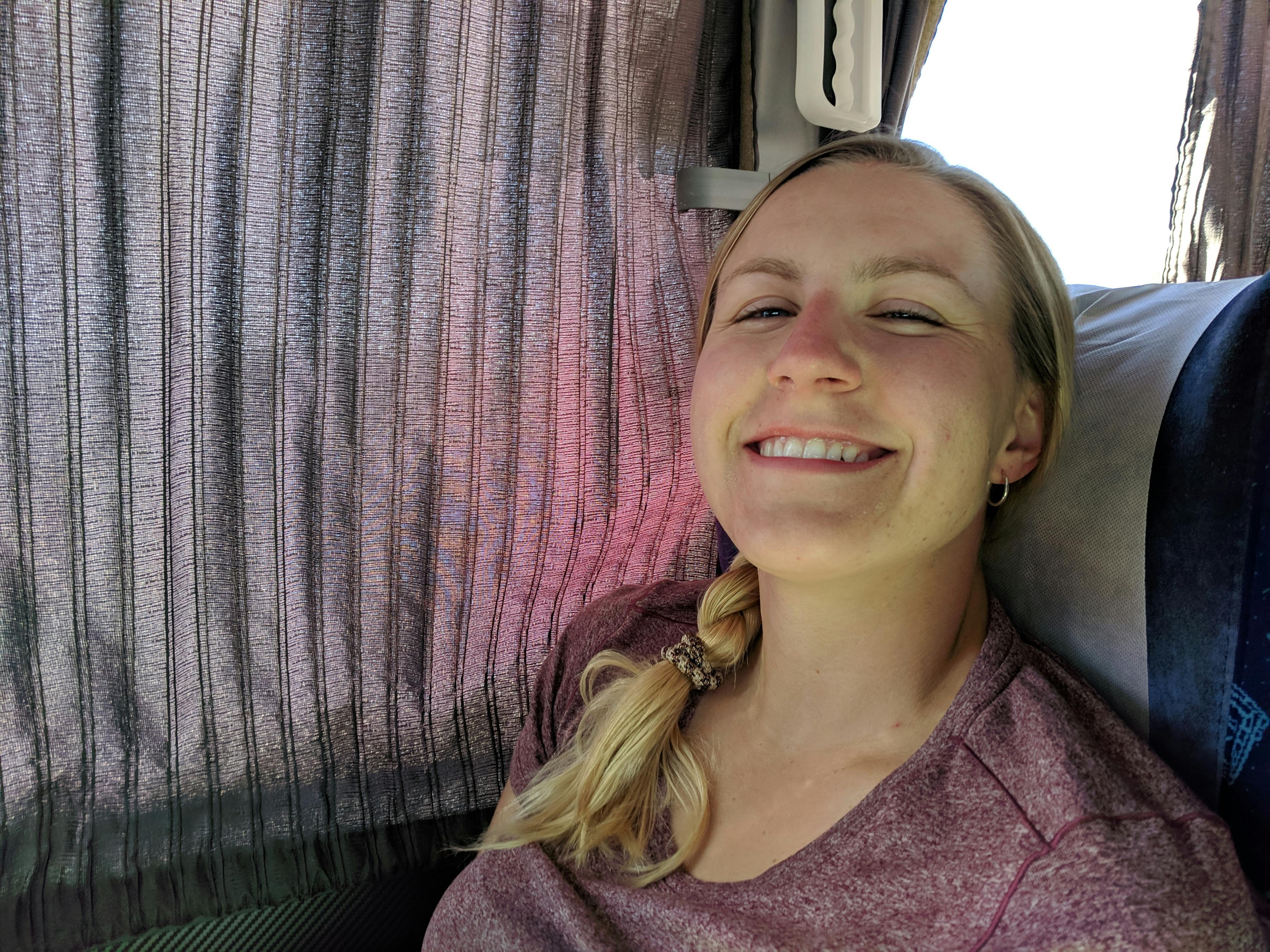 Lauren chilling on the bus