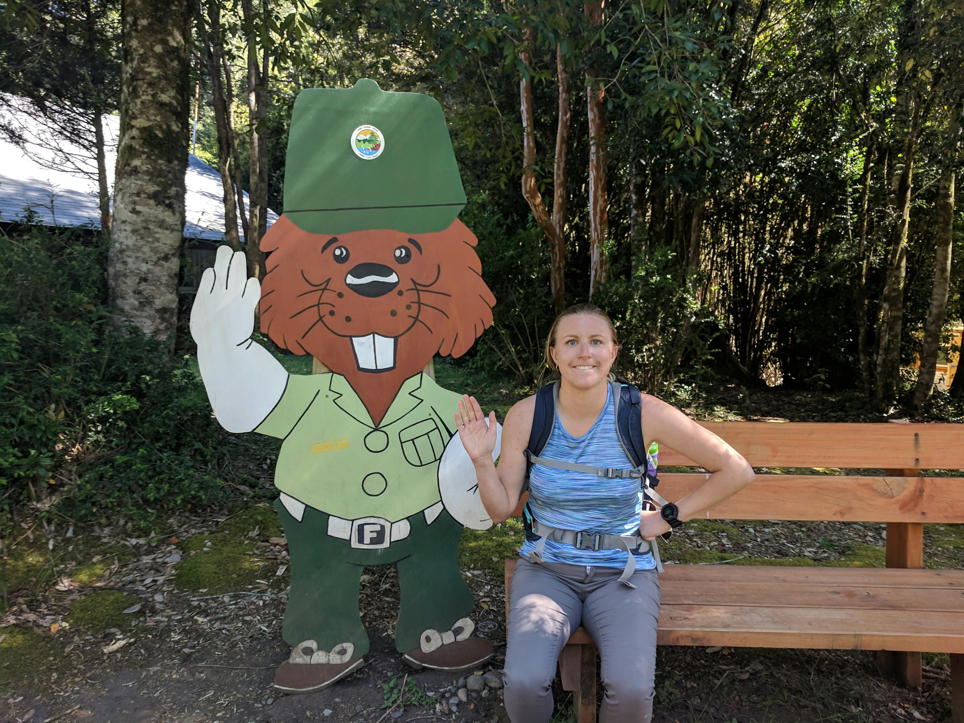 Lauren posing as the park mascot