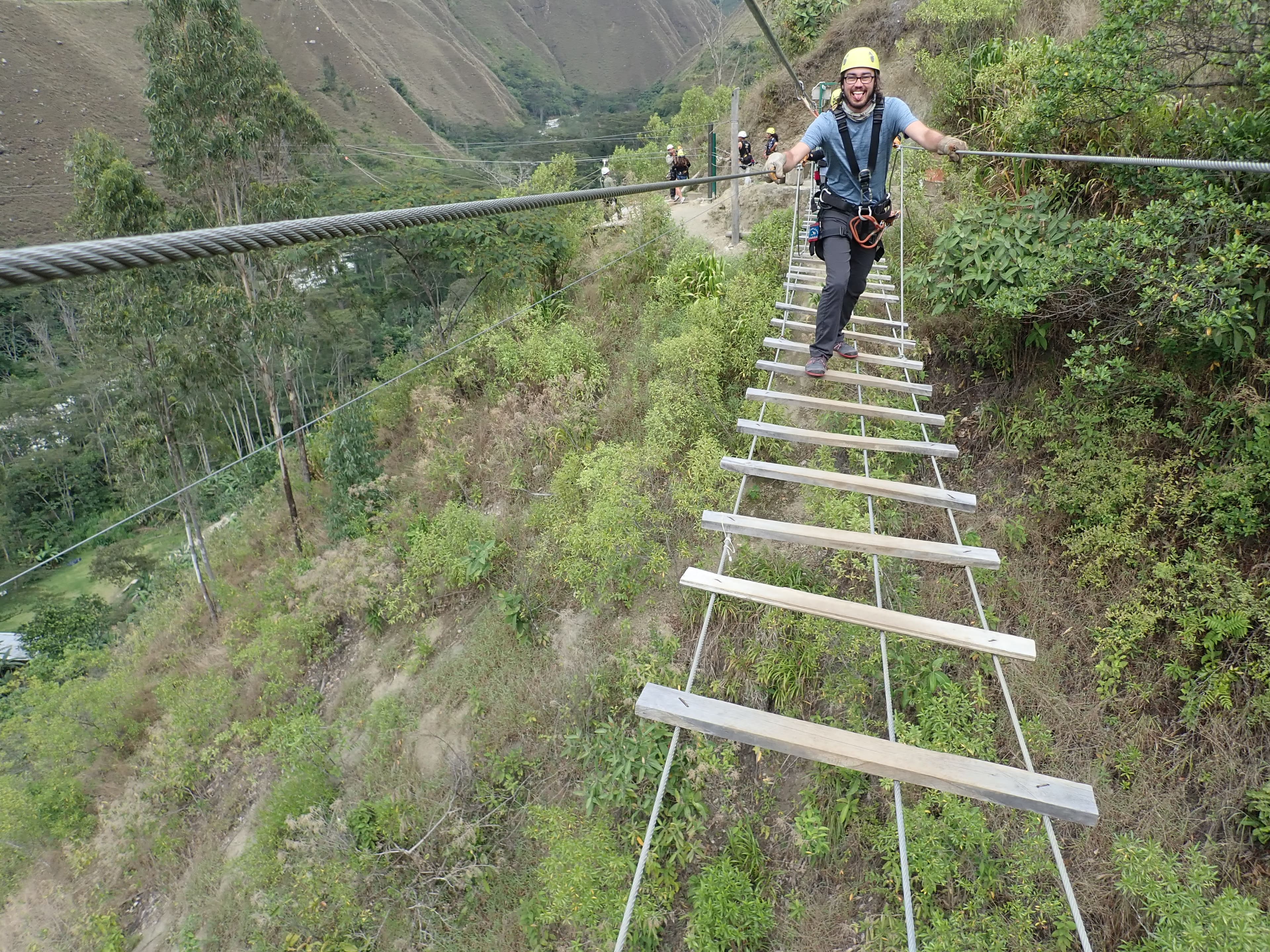 Zipline rope bridge