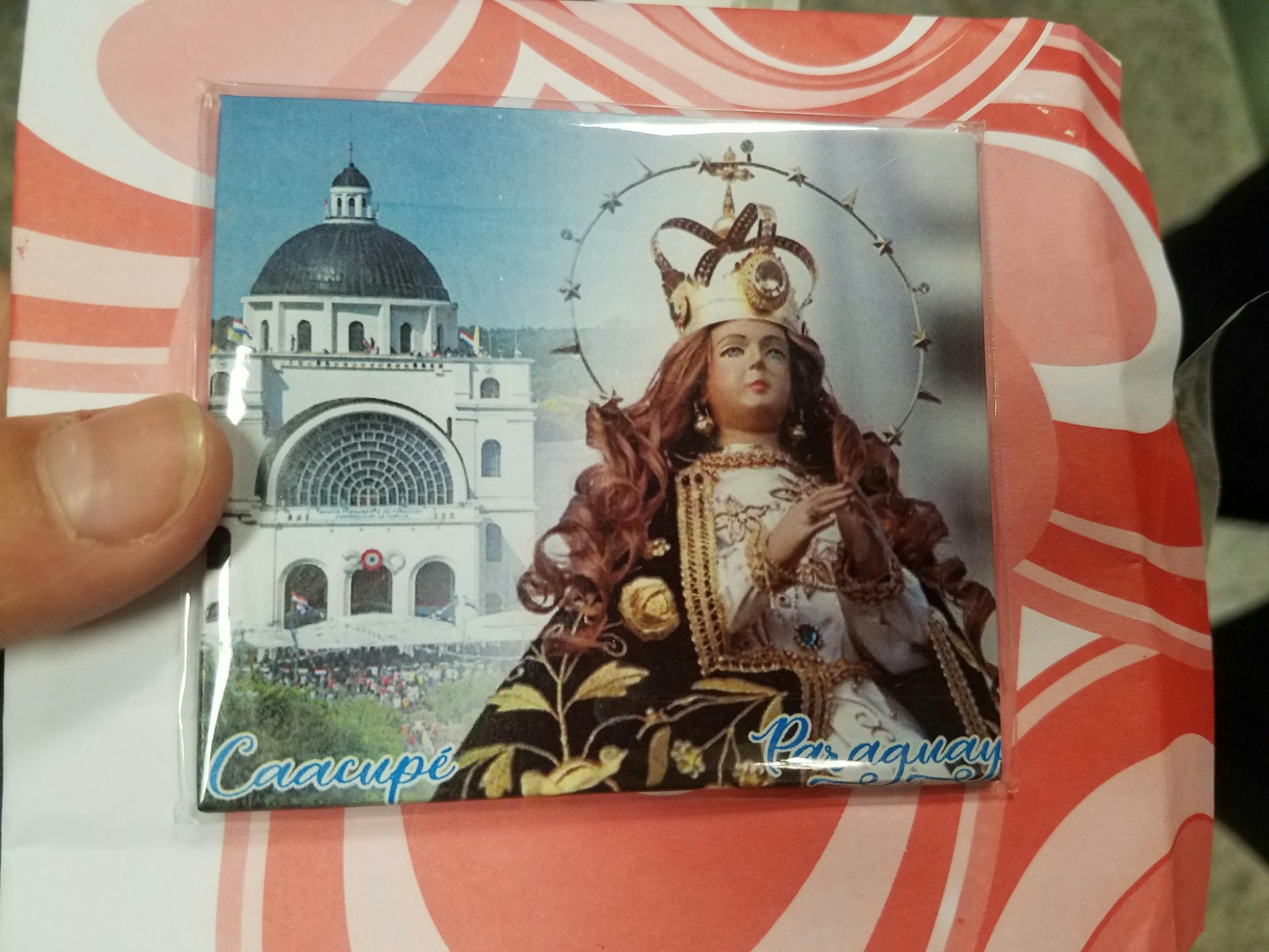 Super cool magnet we got with a good close up of the virgin statue